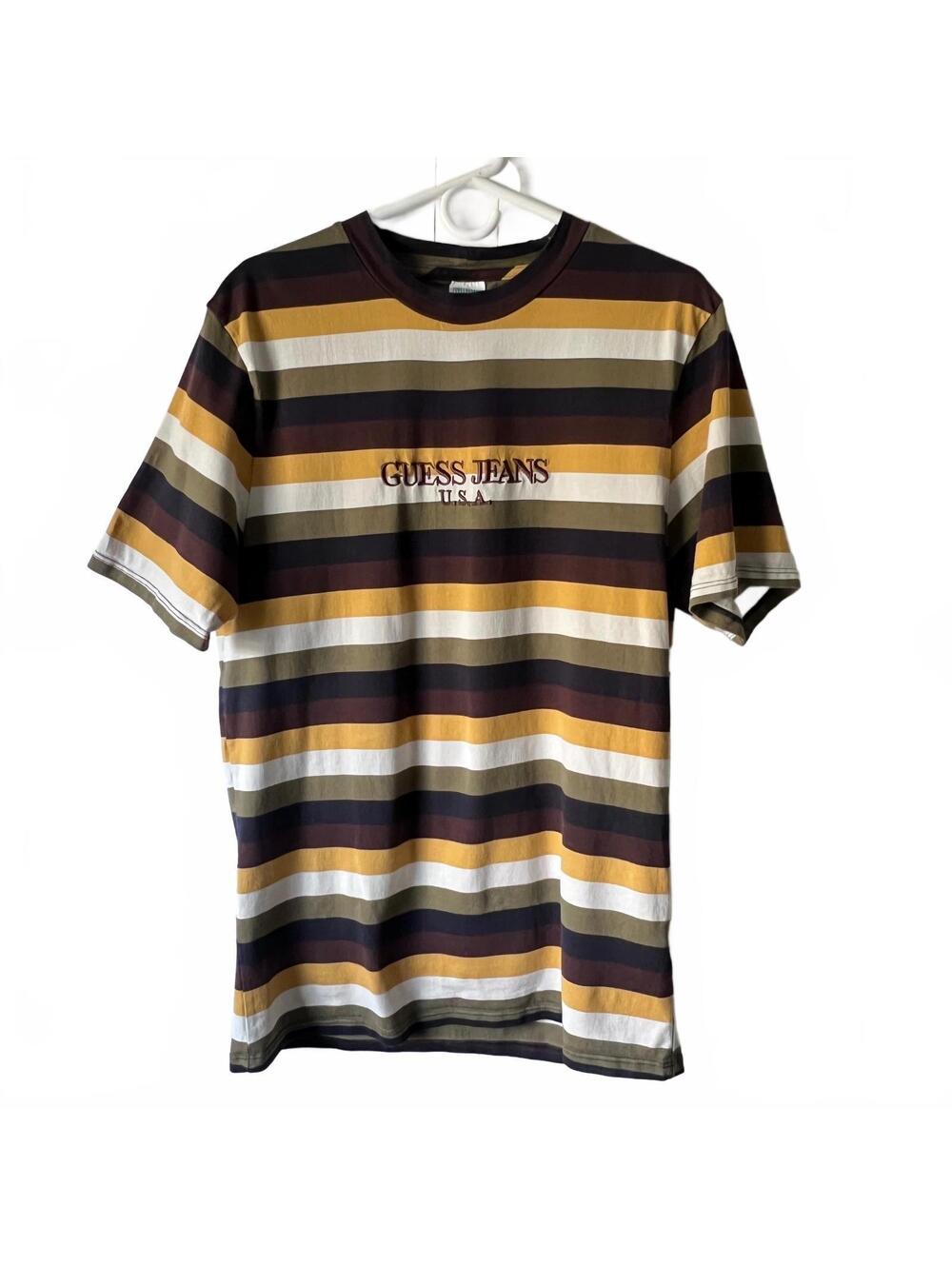 Guess Jeans USA Striped Short Sleeve Tee Size M Vintage Style Bold 90s Skater